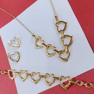 Conjunto de Aro, Cadena y Pulsera De Corazones