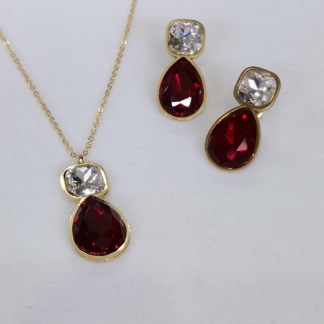 Conjunto Aro y Cadena con Piedras Rojas y Blancas