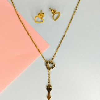 Conjunto Aro y Cadena de Corazones Con Flecha Atravesada
